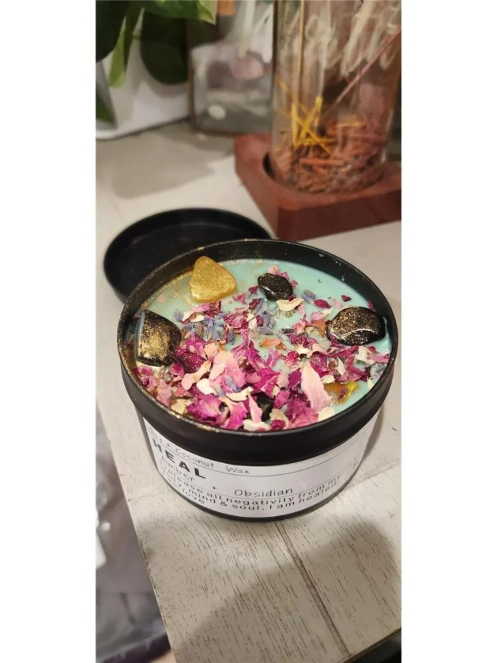 Crystal Candle, Healing Energy Protection Gift, Mindful Intentions